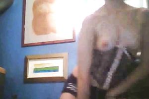 Pale skin anorexic livecam bitch dances showing off her mangos