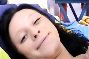 Fabulous lean dark brown legal age teenager undresses on her sofa and masturbates