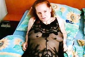 Ginger haired fat housewife joyfully exposes her hairy cunt