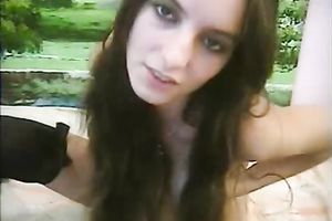 Sassy pale skin lengthy legged brunette hair skank masturbating