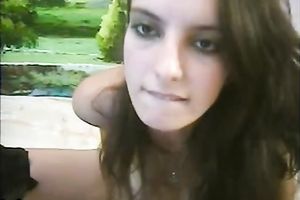 Sassy pale skin lengthy legged brunette hair skank masturbating