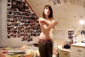 Barely legal redhead girlfriend gives me erotic dance topless