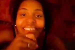 Bootylicious ebon cutie will blow wang on web camera for sure