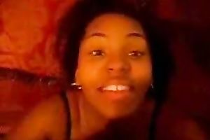 Bootylicious ebon cutie will blow wang on web camera for sure