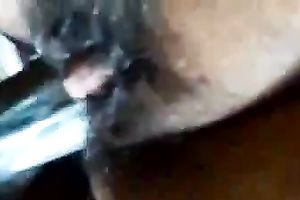 My creamed up large hard schlong in the hirsute pussy of my chick