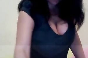 Webcam solo with a marvelous brunette hair playing with her amazing tits