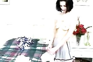 Sex-starved cheerleader rubs her love tunnel and sniffs her undies