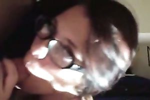 Dark haired nerdy wife provided my buddy with a worthwhile blowjob