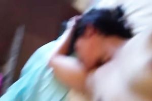 Using a pink bright sex toy lusty girl was petting her bushy muff