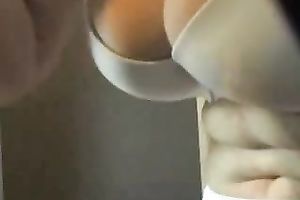 Nice closeup view of my favourite wife's large bazookas in white brassiere