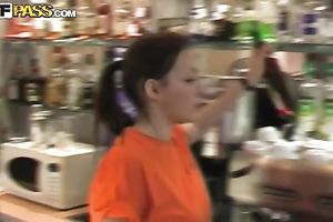 Russian pair Ksenia and Alex walk outside eating ice cock juice