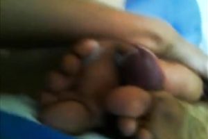 Lewd girlfriend of my buddy let him tape the way that babe used to giving footjob