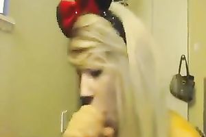 Blond haired torrid nympho sucked her biggest vibrator on cam