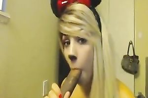 Blond haired torrid nympho sucked her biggest vibrator on cam