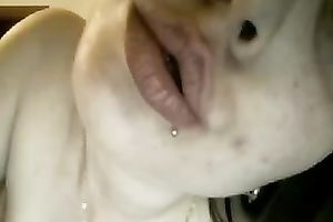 Leggy light haired concupiscent gal brags and plays with her large boobies for me