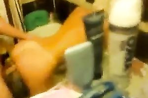 Pounding my blond wife's cum-hole from behind in the bath