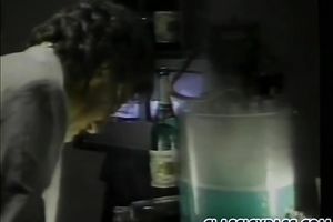 Two zealous doxies having food time in a hotel room