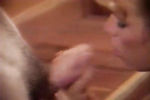 Sweaty moustached guy acquires excellent blowhob in sauna