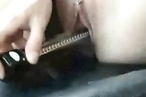 Shameless blond girlfriend masturbates with sex tool in my car