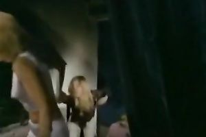 Bitchy blondie got invaded by several excited freaks