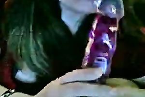 Nerdy non-professional livecam bitch licks a glossy plastic marital-device