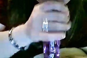 Nerdy non-professional livecam bitch licks a glossy plastic marital-device