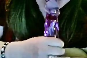 Nerdy non-professional livecam bitch licks a glossy plastic marital-device