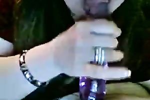 Nerdy non-professional livecam bitch licks a glossy plastic marital-device