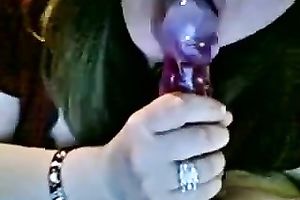 Nerdy non-professional livecam bitch licks a glossy plastic marital-device