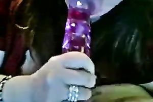 Nerdy non-professional livecam bitch licks a glossy plastic marital-device