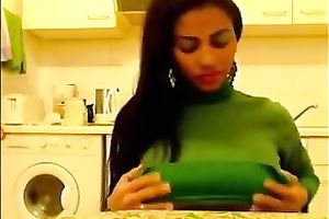 Seductive Indian beauty exposes her big milk sacks and smiles