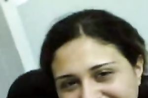 Hot and pliant non-professional Arab sweetheart giving head on web camera