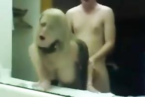 Slender and quite buxom non-professional GF of my buddy is screwed in the baths