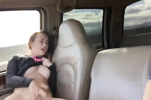 Light haired hawt honey sucked my buddy and masturbated herself in car