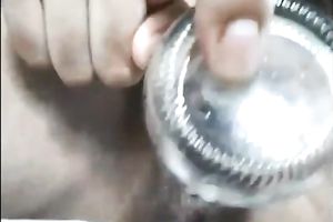 Kinky amateur Filipina brunette hair legal age teenager masturbated her cookie with a bottle