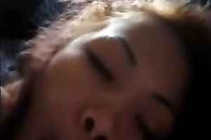 Busty sexy Asian girlfriend gobbles my dong in the morning