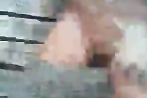 Amateur brunette sucks large ramrod standing on her knees on a pov camera