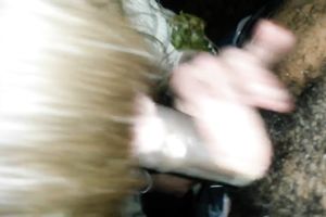 Brunette white bitch was blowing my friend's condomed dark wang