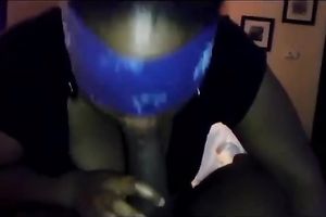 Trashy big beautiful woman ebon hoe with large lips sucks my bbc blindfolded