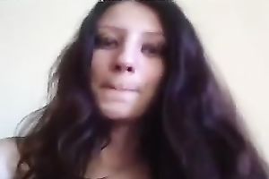 Spectacular brunette hair legal age teenager vixen stretches her hairless vulva