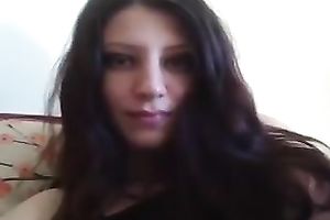 Spectacular brunette hair legal age teenager vixen stretches her hairless vulva