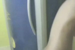 Skinny and sports college chick in the tanning room