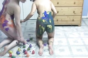 Body painting lesson with 2 chubby all natural legal age teenagers