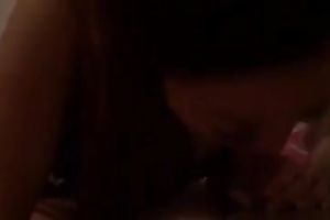 Svelte brunette hair babe closed her eyes and sucked my rock hard wang