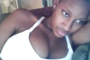 Black breasty nympho flashed me her astounding large pantoons