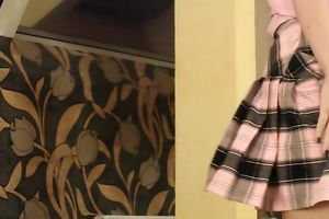 Cute white college wife with blue hair flashes her skinny wazoo in white pants