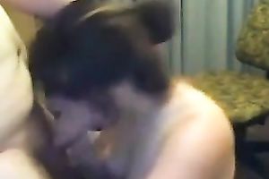 Dark haired web cam playgirl stood on knees to engulf adorable ramrod