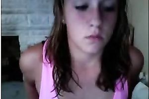 Cute and juvenile white spinner flashes her privates on web camera