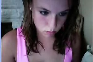 Cute and juvenile white spinner flashes her privates on web camera