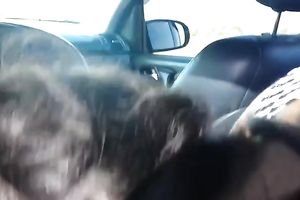 My lascivious dark brown GF favours me with a irrumation in a car